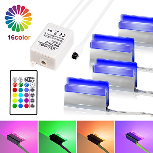 LED Glasbodenbeleuchtung, LED Vitrinenbeleuchtung 4er Set Glaskantenbeleuchtung LED Clip RGB LED Farbwechsel Schrankbeleuchtung, LED Möbelbeleuchtung Vitrine Beleuchtung