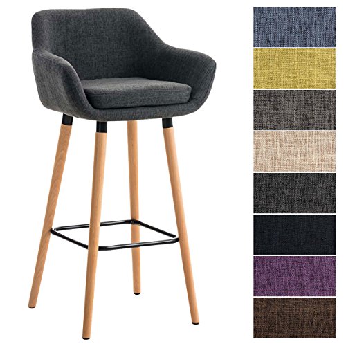 CLP Barhocker Grant mit hochwertiger Polsterung und Stoffbezug I Thekenhocker mit Vierfußgestell aus Holz I Tresenhocker mit Fußstütze und Einer Sitzhöhe von: 79 cm Dunkelgrau