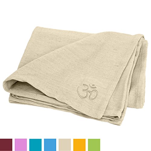 Yogadecke SHAVASANA,100% Baumwolle, mit OM-Stick grob gewebt & robust, Tagesdecke, Kuscheldecke (natur-weiß)