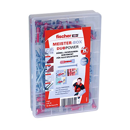 fischer Meister-Box DUOPOWER - Universaldübel-Set mit Schrauben für eine Vielzahl von Baustoffen - Allzweckdübel für Schilder, Leuchten, Elektroinstallationen uvm. - 160 Teile - Art.-Nr. 535972