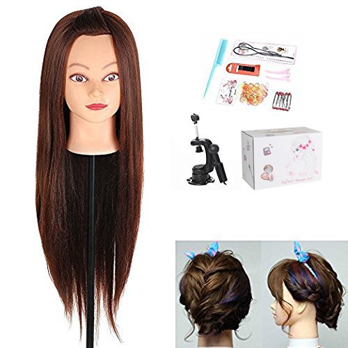 Übungskopf Friseur, TopDirect 20.5' Synthetische Trainingsköpfe Frisierkopf Übungskopf/ Friseur Übungsköpfe mit Langen Haaren Übungskopf Friseurkopf Ausbildung Kopf mit Halter, Braun