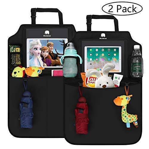 Meinkind Auto Rückenlehnenschutz Kinder, Auto Rückenlehnentasche Rücksitzschutz, Rücksitz Organizer Auto mit Ipad Tablethalter, wasserdichter Rücksitzschoner, Schwarz (2 Stücke)