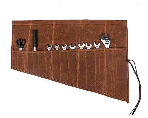 QEES Wasserdichte Werkzeugtasche aus gewachstem Segeltuch Handgefertigte Rolltasche (14 Fächer) tragbare Aufbewahrungstasche für Werkzeuge Für Handwerker Elektriker Maler Künstler Tischler GJB13