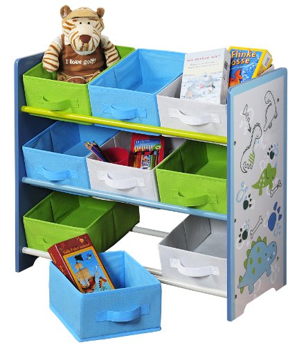 Kesper 17725 Kinder Aufbewahrungsregal 9 Textilschubladen, Motiv, Dino
