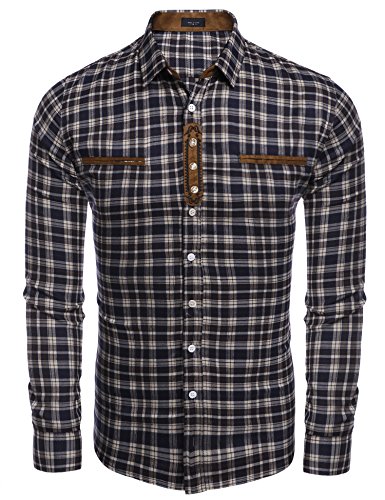 Trachtenhemd kariert Herren Hemd Freizeithemd Langarmhemd Slim fit Hemd Baumwolle - für Karneval, Oktoberfest, Business, Freizeit