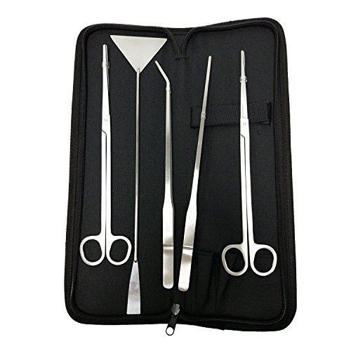 Signstek Brandneu 5 in 1 Aquarium Set Pinzette Schere Kiesspatel Spachtel-Werkzeug aus Edelstahl für die Pflanzenpflege und Gestaltung in Aquarien