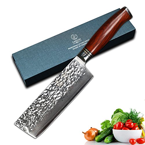 YARENH Damaszener Nakiri-Messer Klinge 16,5 cm, Damast kochmesser küchenmesser Profi Messer,Japanischem Damaststahl High-Carbon Stahl Kuechenmesser Klein,professionelles scharfes Chef-Messer