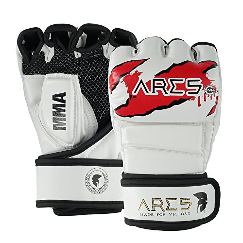 ARES PREMIUM MMA Handschuhe | Verstärkte Nähte | UFC Leder Boxing, Punching, Sparring, Grappling Gloves | Jiu Jitsu Krav Maga Kampf-Sport Boxsack Taekwondo Freefight Training Box-Handschuh mit Hand-Bandage für Frauen & Herren