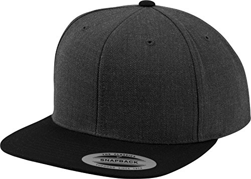 Yupoong Flexfit Unisex Kappe Classic Snapback 2-Tone, zweifarbige blanko Cap mit geradem Schirm, One Size Einheitsgröße für Männer und Frauen, Farbe cha/blk