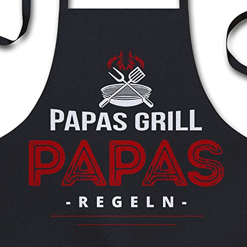 YORA Grillschürze für Männer lustig - Papas Grill Paps Regeln - inkl. Ehrenurkunde - Witziges Geschenk für Männer zum Vatertag oder Geburtstag