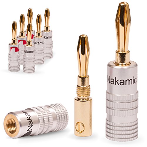 8 x HIGH END Nakamichi Bananenstecker Bananas f. Kabel bis 6mm² 24K vergoldet in schwarz rot
