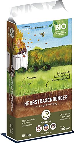 Plantura Bio Herbstrasendünger Langzeitwirkung | für maximale Winterhärte | 100% tierfrei & Bio-Zertifiziert | gut für den Boden | unbedenklich für Haus- & Gartentiere | Rasendünger | Dünger