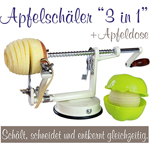 Apfelschäler Apfelschneider Apfelentkerner 3 in 1 mit Apfeldose (Cremeweiß)