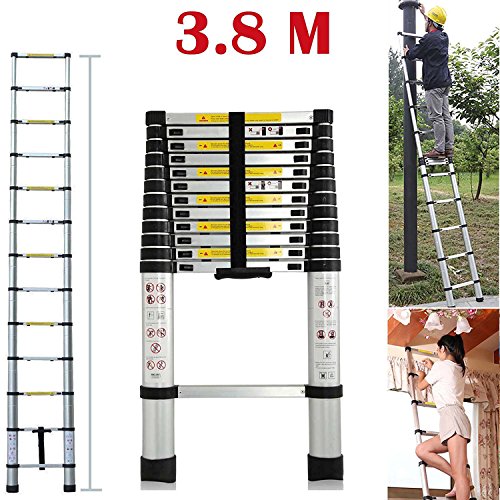 Teleskopleiter YUMUN 3.8M Alu Leiter Ausziehbar Haushaltsleiter Teleskopleiter Aluminium Klappleiter Ausziehleiter Mehrzweckleiter -Maximale Belastbarkeit 150 kg