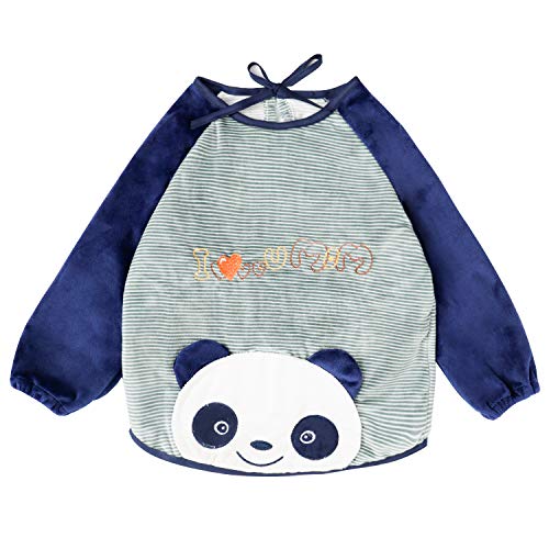 Ärmellätzchen wasserdicht Stickmotiv lätzchen mit ärmeln Velours armellatzchen abwaschbar - Essen und Play Smock Schürze für Kleinkinder 6-36 Monate Baby Kinder von FUTURE FOUNDER - Gestreifter Panda
