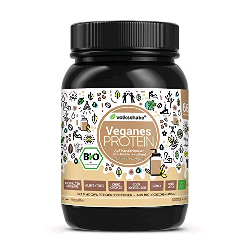 Volksshake VEGANES PROTEIN 1kg| BIO | DE-ÖKO-006| mit BIO Mandel-, Reis-, Hanf-, Chia-, Sonnenblumen- & Kürbiskernprotein |cremig & lecker| sojafrei, glutenfrei, hergestellt in Deutschland