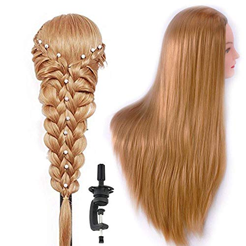 HAIREALM Trainingsköpfe für Friseure Übungskopf Friseurkopf Friseursalon Puppenkopf Schminkkopf Friseur Mannequin kopf 100% Synthetisches Haar Mit Halter ESK27P
