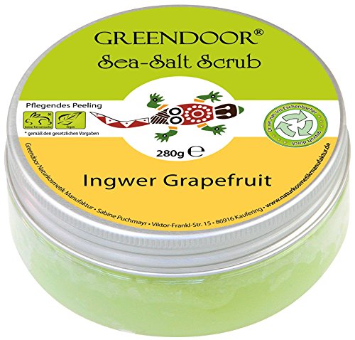 Greendoor Körper-Peeling Sea Salt Scrub Ingwer Grapefruit, Meer-Salz-Peeling ohne Mikroplastik, Duschpeeling ohne Konservierungsmittel, 280g, Body Scrub, Körperpeeling, Sauna Saunasalz