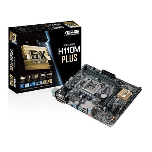 Asus H110M-Plus Mainboard Sockel 1151 (µATX, Intel H110, 2x DDR4 Speicher, 4x SATA 6Gb/s, 2x USB 3.1, 2x USB 3.0, 2x USB 2.0, PCIe 3.0)