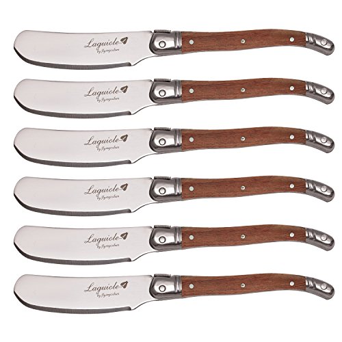 FlyingColors Laguiole Buttermesser Set, Edelstahl, Holzgriff, 6 Stück