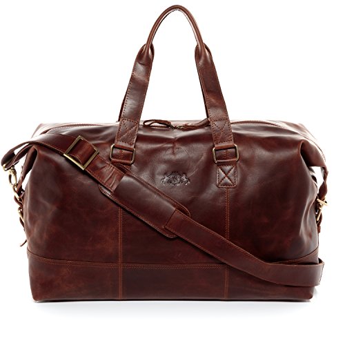 SID & VAIN Weekender YALE - Unisex Reisetasche groß Ledertasche - Sporttasche im Vintage-Look Damen Herren echt Natur-Leder braun-cognac