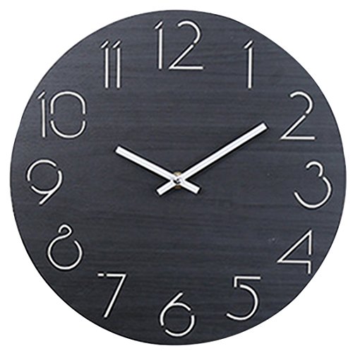 TXXCI 12 Zoll/30CM Hölzern Wanduhr Küchenuhr im Nicht-tickende für die Küche Home Office Wohnzimmer und Schlafzimmer-Schwarz