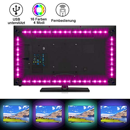Sunnest LED Strip 2M TV LED Hintergrundbeleuchtung USB led strips (4X50cm) RGB LED Streifen Lichtband Fernseher Beleuchtung mit 24-Key Fernbedienung LED Backlight für HDTV, PC-Monitor, Spiegel usw.