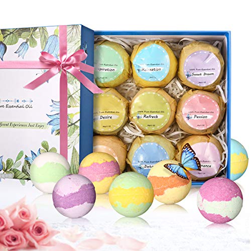 Janolia Badebomben, 9 Stück Badekugel natürliche Spa-Kit für Hautpflege und Entspannung, ideale Valentinstag Geschenk-Set für Mama, Frau, Freundin