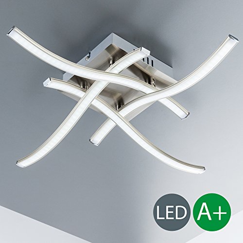 LED Deckenleuchte I 4 flammige Wohnzimmerlampe I geschwungene Deckenlampe in modernem Design I inkl. 4 x 3,4 W LED Platine I kunstvolle Esszimmerlampe I aus Metall & Kunststoff I Farbe: matt-nickel I 230 V I IP20