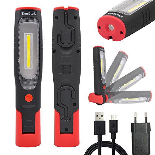 Akku 3W COB LED Arbeitsleuchte Aufladbare LED Taschenlampe Handlampe Inspektionslampe, Hohe Helligkeit 280Lm und Starke Magnete, 2200mAh Lithium ionen Akku von Enuotek