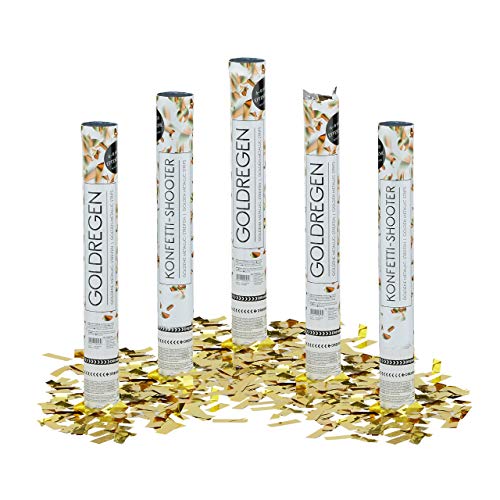Relaxdays 5 x Party Popper 40 cm im Konfettikanonen Set, Konfetti Bombe für Hochzeit und Geburtstag, Konfetti Shooter 6-8 m Effekthöhe, Gold metallic
