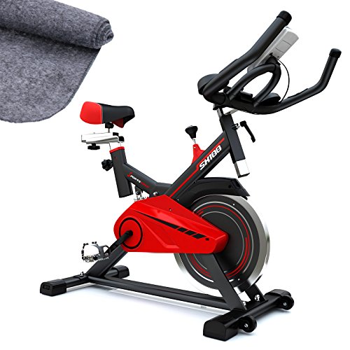 Sportstech Profi Indoor Cycle SX100 mit 13KG Schwungrad, gepolsterter Armauflage, Komfortsattel, Pulsmessung - Speedbike mit flüsterleisem Riemenantrieb - Bodenschutzmatte gratis