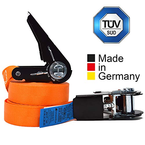 2er Set KFI-Ziegler TÜV-geprüfte Spanngurte mit Ratsche | Länge: 4 m | Ratschengurt einteilig nach EN 12195-2 | Zurrgurte 400/800 kg
