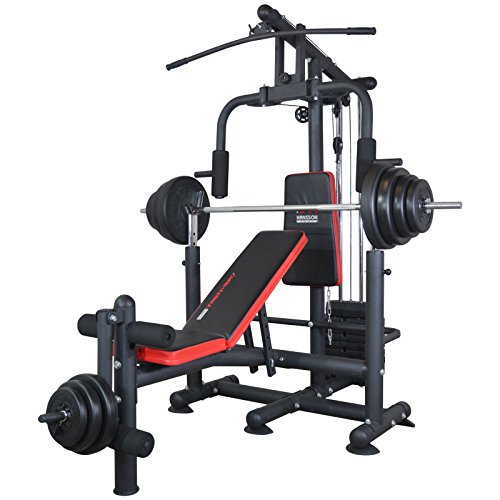 TrainHard Kraftstation Universal Hantelbank Multifunktion mit hantelablage Latzug Butterfly Beinstrecker Beinbeuger klappbar 60kg Gewichten