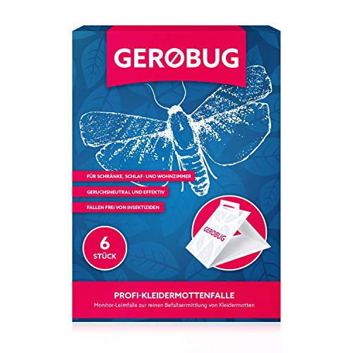 Gerobug 6 x Profi Kleidermottenfalle Profi Mottenfalle gegen Kleidermotten für effektiven Nachweis - Mottenschutz für den Kleiderschrank - Klebefalle gegen Motten inklusive E-Book