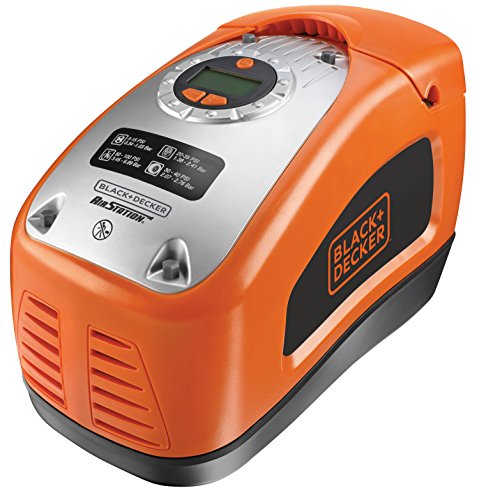 Black+Decker Kompressor, 11 bar / 160PSI, Luftpumpe, digitale Druckeinstellung, Kabelfächer, beleuchtete Skala, inklusive 3 Ventil-Aufsätzen, Einstellring für BAR-Zahl, Automatikabschaltung, ASI300