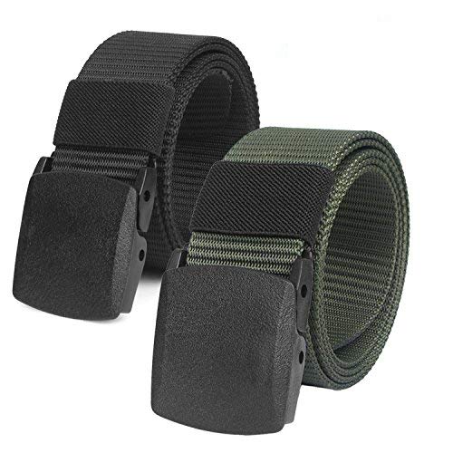 2er Unisex Gürtel Nylon Canvas Belt für Damen und Herren, Stufenlos Verstellbarer Stoffgürtel, Länge 130 cm, Breite ca. 3,8 cm, mit Kunststoff Schnalle