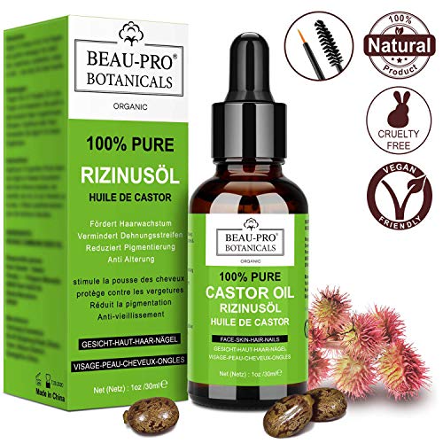Bio Rizinusöl Castor Oil - für Wimpern, Haare, Augenbrauen, Bart und Gesicht, Kaltgepresstes Rizinus Öl, Reines, Natürliches, Veganes, Hexanfreies, Gentechnikfreies Öl - Pflegt und Spendet Feuchtigkeit