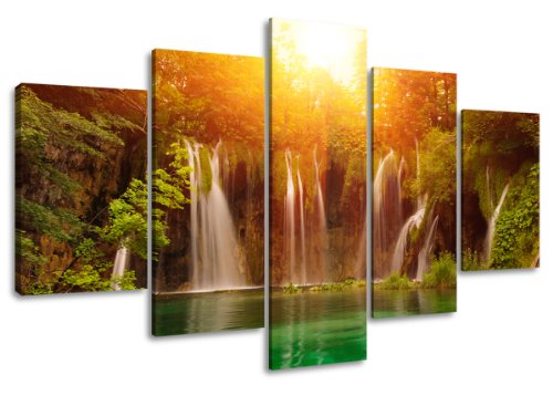 Visario Leinwandbilder 5503 Bild auf Leinwand Wasserfall, 160 x 80 cm , 5 Teile