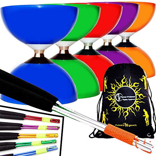 CAROUSEL Diabolo mit kugellager + Diablo Alu Handstäbe und Diaboloschnur + Diabolos Reisetasche! Ideal für Kinder und Anfänger. (Blau Diabolo + Blau Handstäbe)