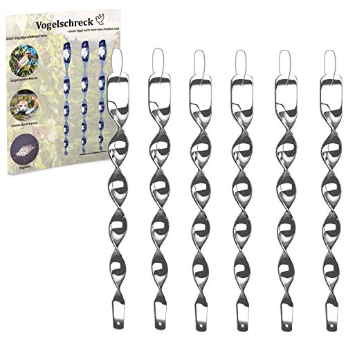 Vogelschreck zur Vogelabwehr [6er Set] Reflektierende Windspirale in Silber - Ideal als Deko - Abwehr von Vögeln im Haus & Garten (6, Silber)