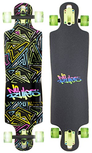 Longboard ABEC 7, No Rules NEON, mit Leuchtrollen