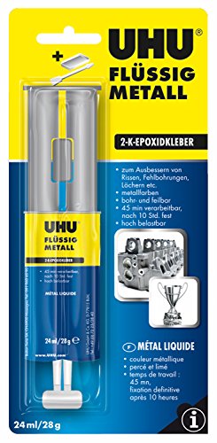 UHU 45960 Epoxidkleber, Flüssigmetall, 2 Komponenten, Doppelkammerspritze mit 28 g Inhalt