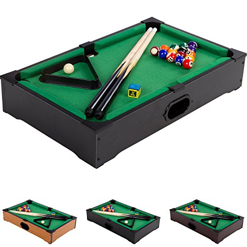 Mini Pool Billardtisch inkl. Zubehör (2 Queues, Kugeln, Dreieck, Kreide), 3 Dekore, Maße: 51x31x10cm