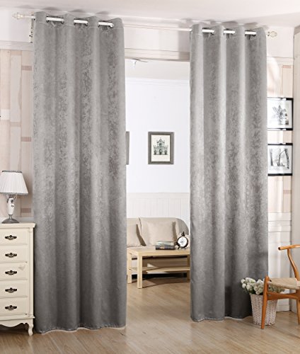 WOLTU VH5885sg-2, 2er Set Gardinen Vorhänge Blickdicht mit Ösen, 270g/m2 Schwere Verdunkelungsvorhang Thermovorhang Damast Optik lichtdicht für Wohnzimmer Schlafzimmer, 135x175 cm Silbergrau