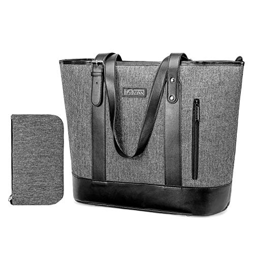 FOSTAK Damen Handtasche Umhängetasche Aktentasche Messenger Bag Reisetasche Shopper Frauentasche Schultertasche Tote Bag Businesstasche Arbeitstasche Laptoptasche für 15 Zoll Laptop,Linien Grau