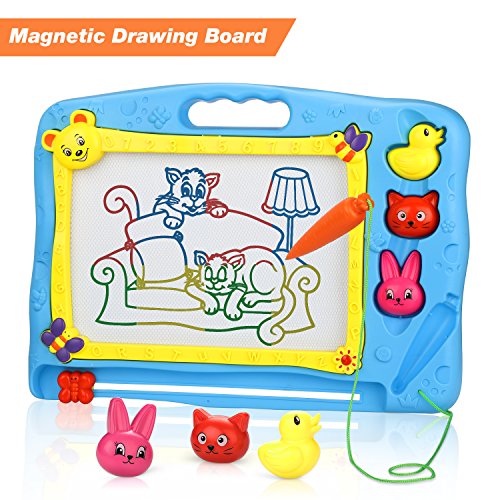 Lenbest Große Tierisches Thema Magnetische Maltafel Zaubertafeln mit 3 Carton Magnetische Stempel, Pädagogische Magnettafel Löschbar Spielzeug für Kinder
