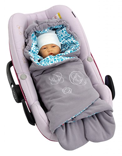 ByBoom - Einschlagdecke für die Übergangszeit und Sommer mit Muster, für Babyschale, Autokindersitz, z.B. für Maxi-Cosi, Römer, für Kinderwagen, Buggy, Babytrage, z.B. Manduca oder Babybett, Farbe:Dunkelgrau/Aqua
