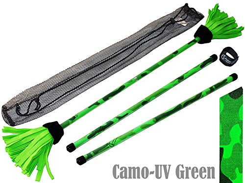 COMMANDO Profi Flowerstick Set (UV-Grun) mit 2mm Silikon-Körper und Handstäbe! Flames N Games Flower stick Set mit super starke Fiberglaskern Ideal Für Kinder und Erwachsene.
