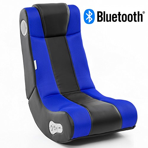 WOHNLING Soundchair InGamer in Schwarz Blau mit Bluetooth | Musiksessel mit eingebauten Lautsprechern | Multimediasessel für Gamer | 2.1 Soundsystem - Subwoofer | Music Gaming Sessel Rocker Chair